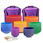 432HZ 6''-12'' Set of 7 Colored Crystal Singing Bowl Set Crystal Sound Healing Frosted Chakra Quartz bowls with 2 Case Bags and Rubber Mallets