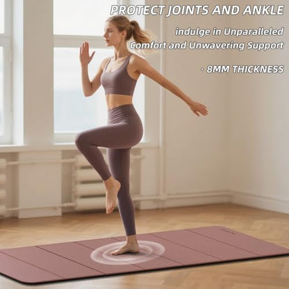 Foldable Yoga Mat Extra Thick 0.32 Inches（8mm） - SGS Certified POE Material Exercise Mat, Non-Slip Design Fitness Mats, Multi-Purpose Workout Mats for Studio or Home Use - color: Deep Pink