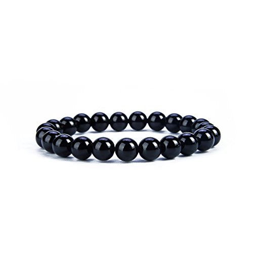 Cherry Tree Collection Gemstone Beaded Stretch Bracelet 8mm Round Beads 7" - color: Black Agate