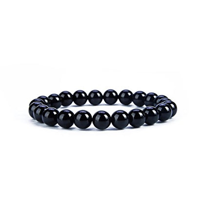 Cherry Tree Collection Gemstone Beaded Stretch Bracelet 8mm Round Beads 7" - color: Black Agate