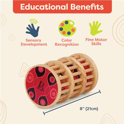 B. toys – A – Maze Rain Rush Dexterity Toy – Crawling Rolling Tower – Developmental Natural Wooden Rainmaker Toy – Toys for Toddlers