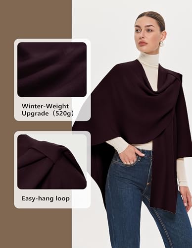 PULI Womens Large Cross Front Poncho Sweater Wrap Topper Knitted Elegant Shawls Cape for Fall Winter - color: Extra Warm Burgundy