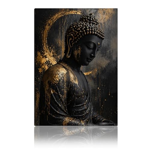 ARCO SPORTS Gold Buddha Canvas Wall Art Vintage Zen Buddha Pictures Canvas Paintings for Meditation Room Decor (08 * 12inch,Frame) - size: 08*12inch