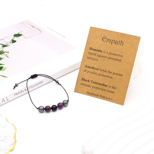 yfstyle Crystal Healing Stones Bracelets for Women & Men - Amethyst Anxiety Protection Bracelets - Natural Gemstones Jewelry Gifts - color: Empathy