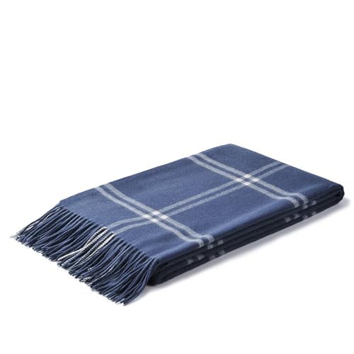 CUDDLE DREAMS Premium Cashmere Throw Blanket with Fringe, Luxuriously Soft (Plaid Blue) - color: Plaid Blue