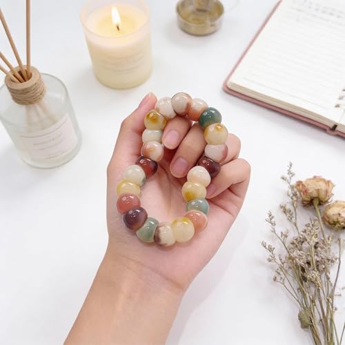 Natural Bodhi Seed Bracelets Anxiety Fidget Bracelets Anxiety Relief Items Protection Healing Stretch Bodhi Fidget Bracelet for Women Men - color: colorful