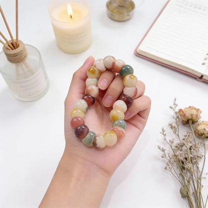 Natural Bodhi Seed Bracelets Anxiety Fidget Bracelets Anxiety Relief Items Protection Healing Stretch Bodhi Fidget Bracelet for Women Men - color: colorful