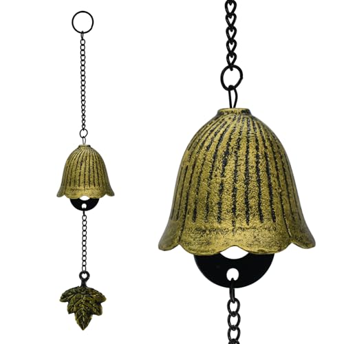 Japanese Leaf Wind Chimes, Small Wind Bell Pendent for Outside Hanging Cast Iron Wind Chime Ornament for Bless Garden Backyard Home Decor (Bronze) - color: Bronze