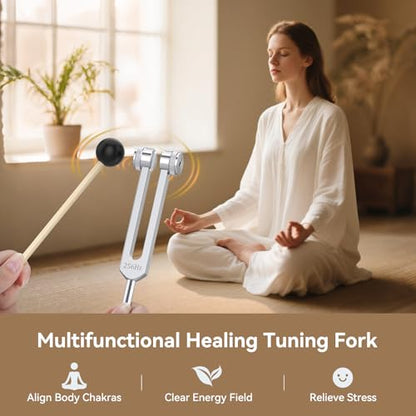 POGOLAB Tuning Forks for Healing Set (128Hz, 256Hz, 512Hz), with Percussion Hammer Mallet, Crystal Base & Storage Pouch, Sound Therapy Instrument for Chakra/Yoga/Meditation