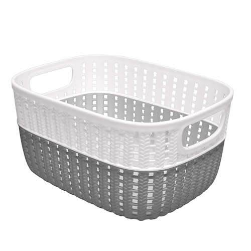 Simplify 2 Tone Sailor Knot Plastic Storage Tote | Decorative Basket | Closet Organization | De-clutter | Accessories | Toys | Bathroom Organization | Small | Grey - color: Grey, size: Small, style: 1 Pack