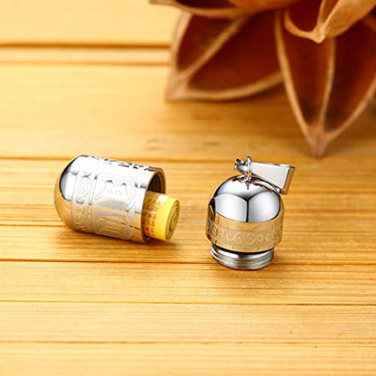Men's Stainless Steel Open Lucky Buddha Mantra Pendant Necklace Bottle Container Memorial with Braided Rope - color: New Style, Mantra - Silver