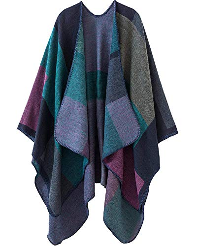Women's Shawls and Wraps Open Front Poncho Cape Winter Sweater - color: A3-purple