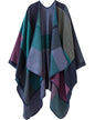 Women's Shawls and Wraps Open Front Poncho Cape Winter Sweater - color: A3-purple