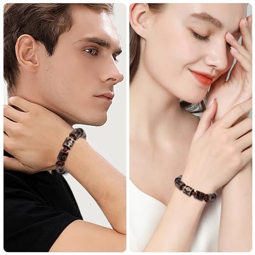 Tibetan Dzi Beads Bracelet Mala Beads Luxury Jewelry Agate Elastic Bracelet Amulet Bangle Attract Good Luck for Women and Men Friend Mother's Day Valentine's Day Christmas Birthdays Gift