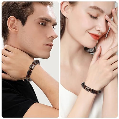 Tibetan Dzi Beads Bracelet Mala Beads Luxury Jewelry Agate Elastic Bracelet Amulet Bangle Attract Good Luck for Women and Men Friend Mother's Day Valentine's Day Christmas Birthdays Gift