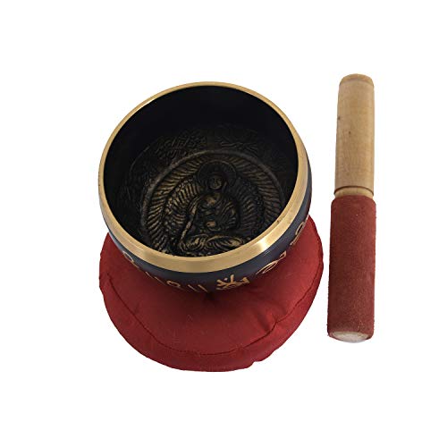 RAJRANG Tibetan Singing Bowl Set - Meditation Crystal Sound Bowl Hand Percussion Sound Effects Handcrafted for Healing and Mindfulness D-4" x H-7"