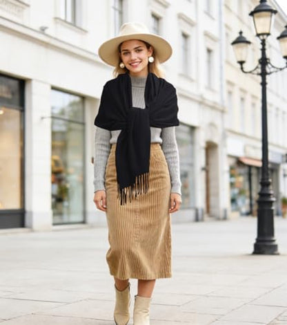 Winter Soft Long Scarf, Pashmina Shawls and Wraps, Warm Large Scarves for Men Women Evening Dress Wedding - color: Black