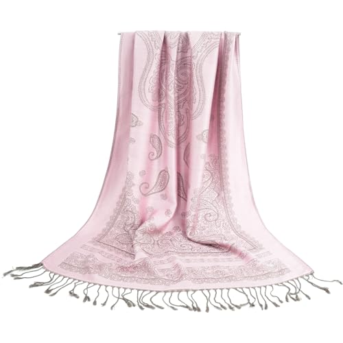 Ciormis Two Tone Silky Paisley Pashmina Shawl Scarf,Soft Women's Rave Jacquard Pashminas Wrap Scarves - color: B2#. Pink Paisley