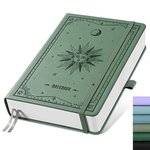 EMSHOI A5 Notebook Blank Journal - 320 Pages, 100gsm Thick Paper, Hardcover Leather, Art Sketchbook for Drawing, Unlined, Plain Sketch Book for Women Men Work Writing, 14.5 x 21cm, Light Green