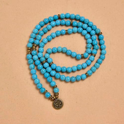 108 Natural Stone Mala Beads Yoga Jewelry Meditation Bracelet Necklace with om Charm - style: Green Turquoise