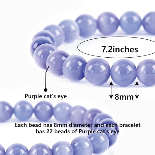 Natural Energy Healing Stone Charm Bracelet 8mm Natural Energy Healing Lava Rock Bracelet - Unisex - color: ZLY-Purple cat's eye