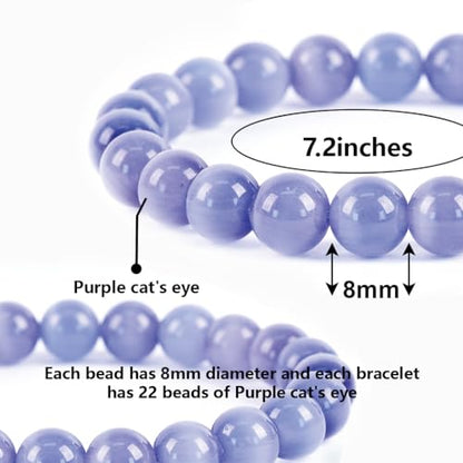 Natural Energy Healing Stone Charm Bracelet 8mm Natural Energy Healing Lava Rock Bracelet - Unisex - color: ZLY-Purple cat's eye
