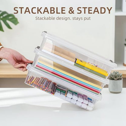 Citylife 10 PCS Plastic Storage Bins with Latching Lids Portable Project Case Clear File Box Stackable Storage Containers for Organizing A4 Paper, Photo, Document, Scrapbook - size: 5QT, style: 10 PCS