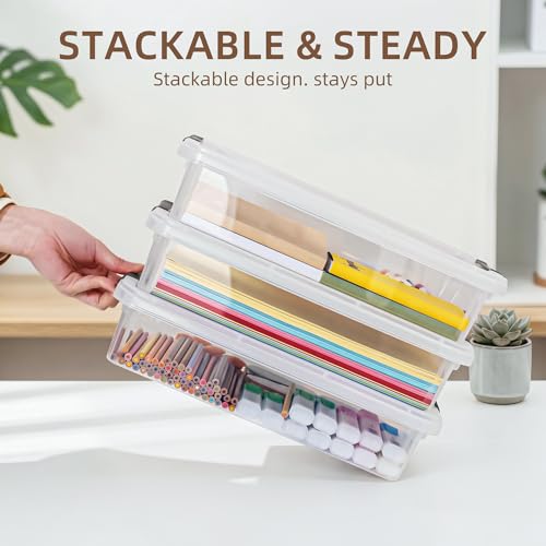 Citylife 20 PCS Plastic Storage Bins with Latching Lids Portable Project Case Clear File Box Stackable Storage Containers for Organizing A4 Paper, Photo, Document, Scrapbook - size: 5QT, style: 20 PCS