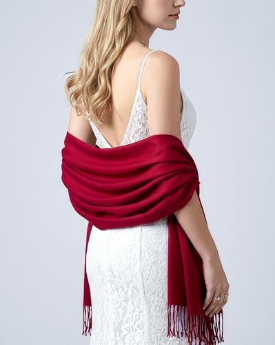 Achillea Lightweight Pashmina Scarf for Women – Soft Silky Shawl Wrap for Evening Dresses, Bridesmaids & Everyday Wear - color: Burgundy