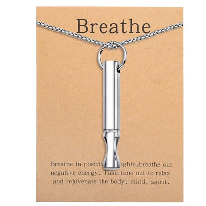 Mindfulness Breathing Necklace Stress Relief Pendant Stainless Steel Anxiety Breathe Necklace for Women Men - color: Steel