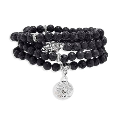 Tree of Life Charm Bracelet or Necklace - 108 Buddha Beads, Handmade Mala Meditation Jewelry, Prayer Beads for Yoga - style: Lava