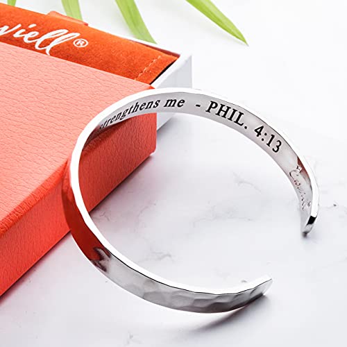 Carviell Bracelet - Gifts for Women – Inspirational, Friendship, Love, Mom, Daughter, Sister, Christian, Graduation, Memorial & Wedding Gifts – 100+ Phrases – Stainless Steel, Gift-Ready - style: CHRISTIAN GIFT - I can do all things through Christ who str