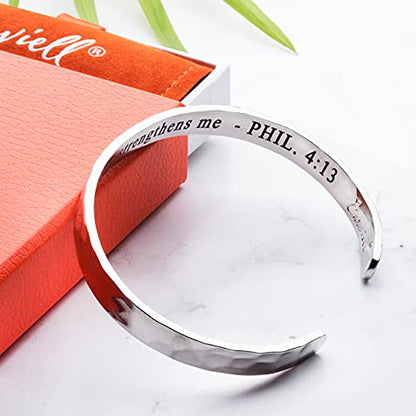 Carviell Bracelet - Gifts for Women – Inspirational, Friendship, Love, Mom, Daughter, Sister, Christian, Graduation, Memorial & Wedding Gifts – 100+ Phrases – Stainless Steel, Gift-Ready - style: CHRISTIAN GIFT - I can do all things through Christ who str