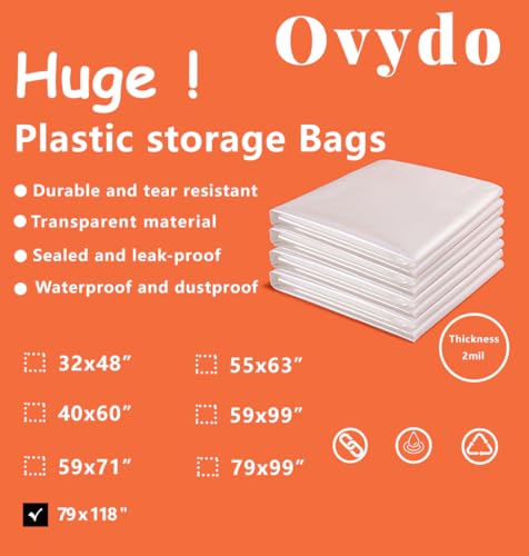 Extra Large Plastic Bags 79 x 118 Inches Giant Storage Bags for Furniture Moistureproof, Dustproof, Industry, Agriculture Use and more (5 Pack) - size: 79 x 118"