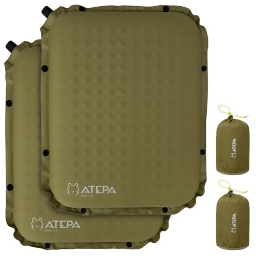 ATEPA Inflatable Seat Cushion, Compact Self-Inflating Seat Cushion for Stadium Airplane Air Travel Bleacher Camping, Blow Up Foam Seat Pad for Outdoor Sports Events Backpacking Hiking Sitting - color: XL Olive-2 Pack