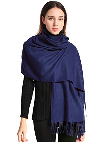 Pashmina Shawl Women Winter Scarf Warm Wedding Wraps Ladies Scarves for Evening Dresses - color: Navy Blue