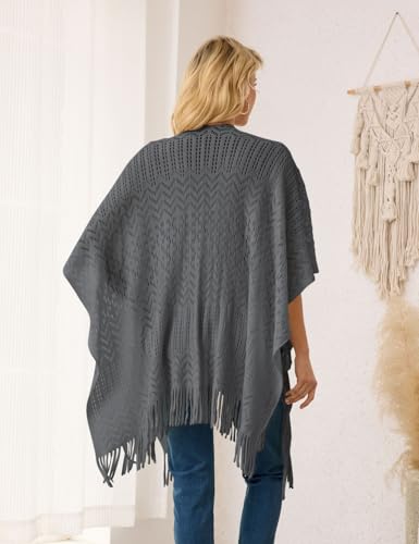 Ferand Women's Fringe Crochet Shawl Wraps Lightweight Open Front Poncho Cardigan for Spring Summer