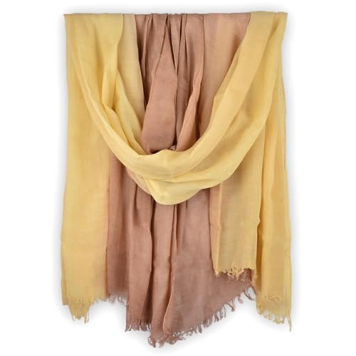 Two-tone Linen Scarf for Women Lightweight Summer Wrap Cotton Shawl Beach Travel Pashmina Gauze 75"×35" - color: Light Yellow/Khaki