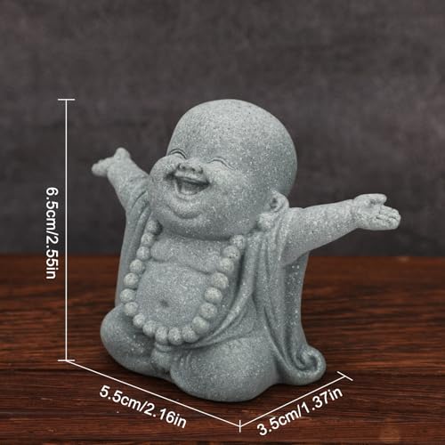Buddha Statue, Bring Luck Laughing Buddha Sandstone Decor for Home, Office, Car, Meditation Spaces Portable Buddhist Sculpture Suitable for Tea Pets, Yoga Studios