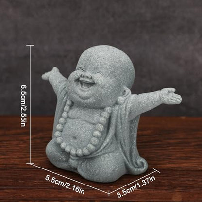 Buddha Statue, Bring Luck Laughing Buddha Sandstone Decor for Home, Office, Car, Meditation Spaces Portable Buddhist Sculpture Suitable for Tea Pets, Yoga Studios