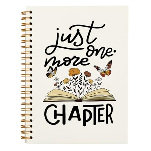 Just One More Chapter Notebook Journal, Book Lovers Gifts, Book Club Gifts, Gifts for Readers Women, Librarian Gifts, Boho Floral Book Spiral Notebook 5.5x8.3 Inch - color: Just One More Chapter - White