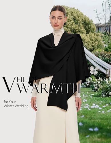 PULI Womens Large Cross Front Poncho Sweater Wrap Topper Knitted Elegant Shawls Cape for Fall Winter - color: Extra Warm Black
