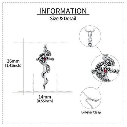 Sterling Silver Cute Animal Pendant Necklace Fox/Snake/Unicorn/Owl on Moon/Rabbit/Horse Necklace Jewelry for Women Mom Sister - style: Sword Snake