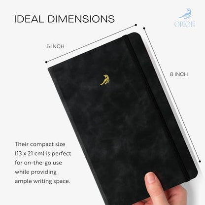 Oriole Vegan Leather Ruled Notebook - Black | 176 Pages of Thick Lined Paper | Soft Touch Hardcover Journal (5 x 8 in) with Gold Foil Bird Design & Luxury Gift Box - color: Black