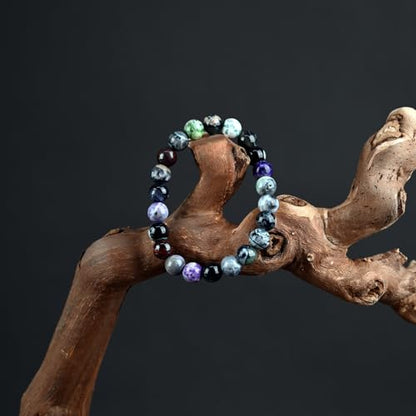 Natural Energy Healing Stone Charm Bracelet 8mm Natural Energy Healing Lava Rock Bracelet - Unisex - color: ZLY-Mixed color agate