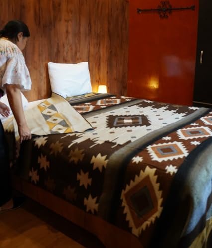 AHUAY Premium Hypoallergenic Alpaca Wool Blanket – Reversible 2-in-1 Andean Geometric Throw, Ultra Soft Warm Lightweight, Handmade in Ecuador (Tungurahua Brown Coffee, King) - color: Tungurahua Brown Coffee, size: King (100" x 83")