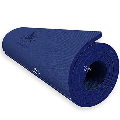 Hatha Yoga Extra Thick TPE Yoga Mat - 72"x 32" Thickness 1/2 Inch -Eco Friendly SGS Certified - With High Density Anti-Tear Exercise Bolster For Home Gym Travel & Floor Outside - color: Blue