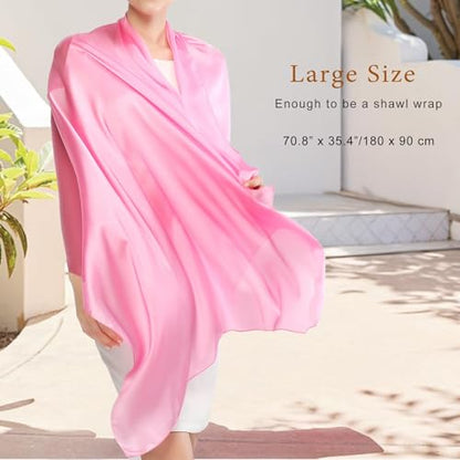 RIIQIICHY Women Shawls and Wraps for Evening Dresses Like Chiffon Silk Scarf Formal Silky Pashmina Shawls for Weddings - color: Pink