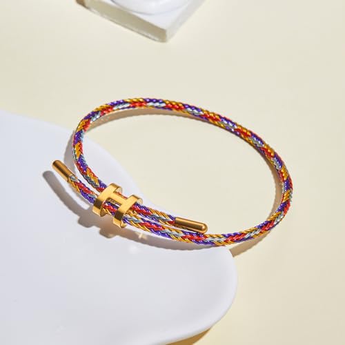 Bracelets for Women Adjustable Charm Bracelet, 18k Gold-plated Buckle Design Titanium Steel Wire Rope Women's Gift Jewelry - color: Multicolour-A
