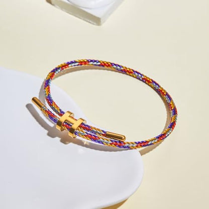Bracelets for Women Adjustable Charm Bracelet, 18k Gold-plated Buckle Design Titanium Steel Wire Rope Women's Gift Jewelry - color: Multicolour-A